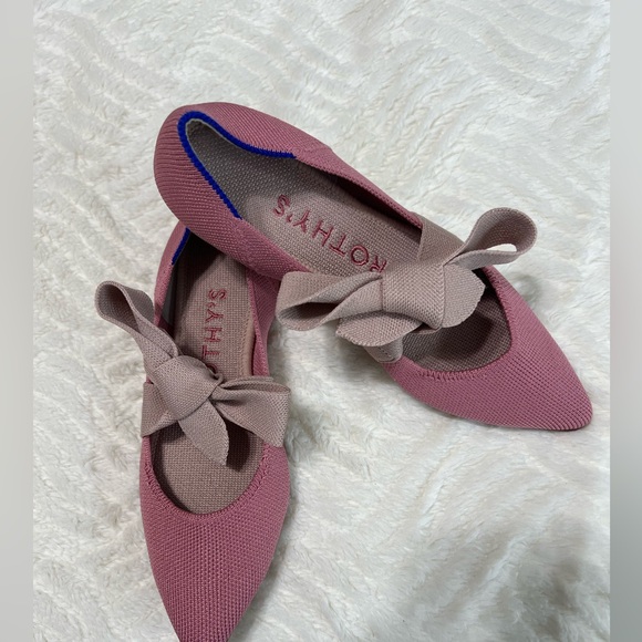 Rothy’s The Bow Point Flats Pink Knit Pointed Toe Size 5 EUC - Picture 2 of 9